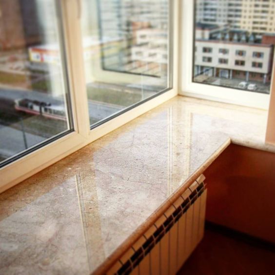 Close-up of natural travertine texture on a windowsill